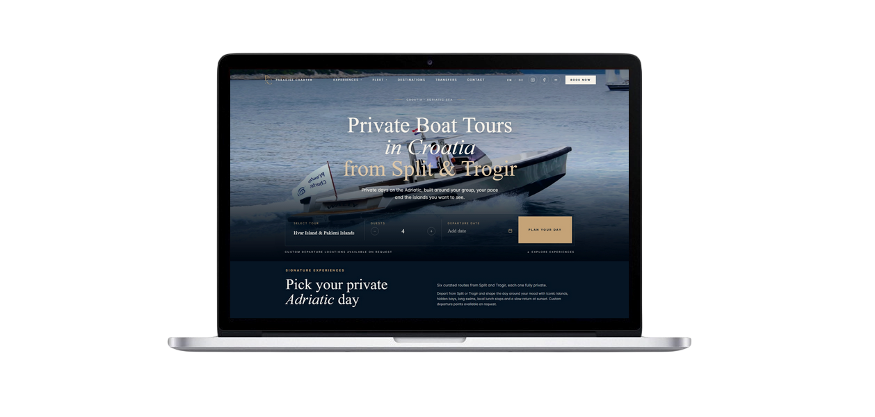 Paradis Charter - booking web stranica